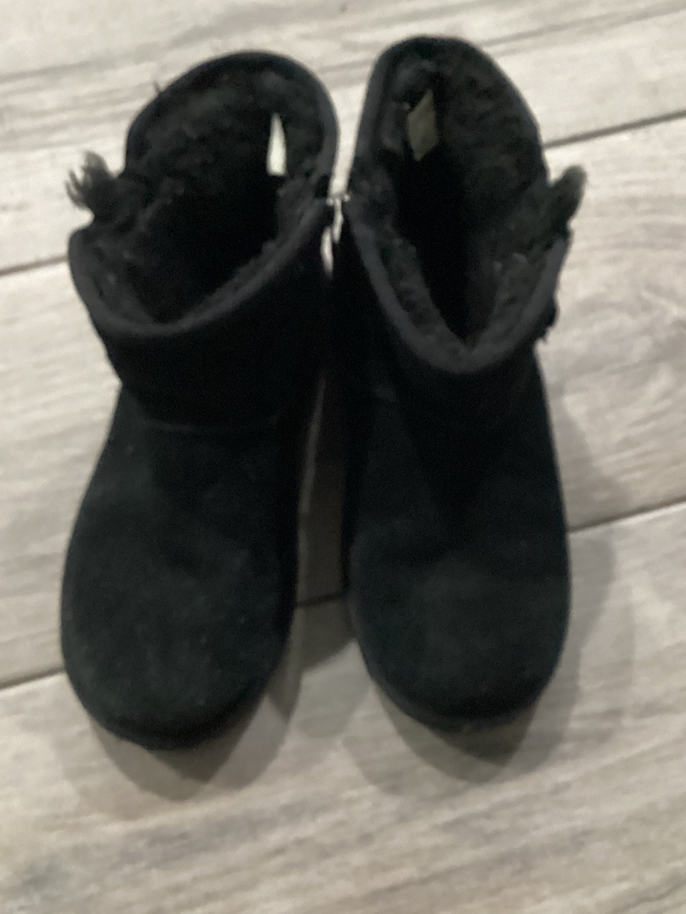 Koolaburra Black Plush-Lined Kids Zip Ankle Boots